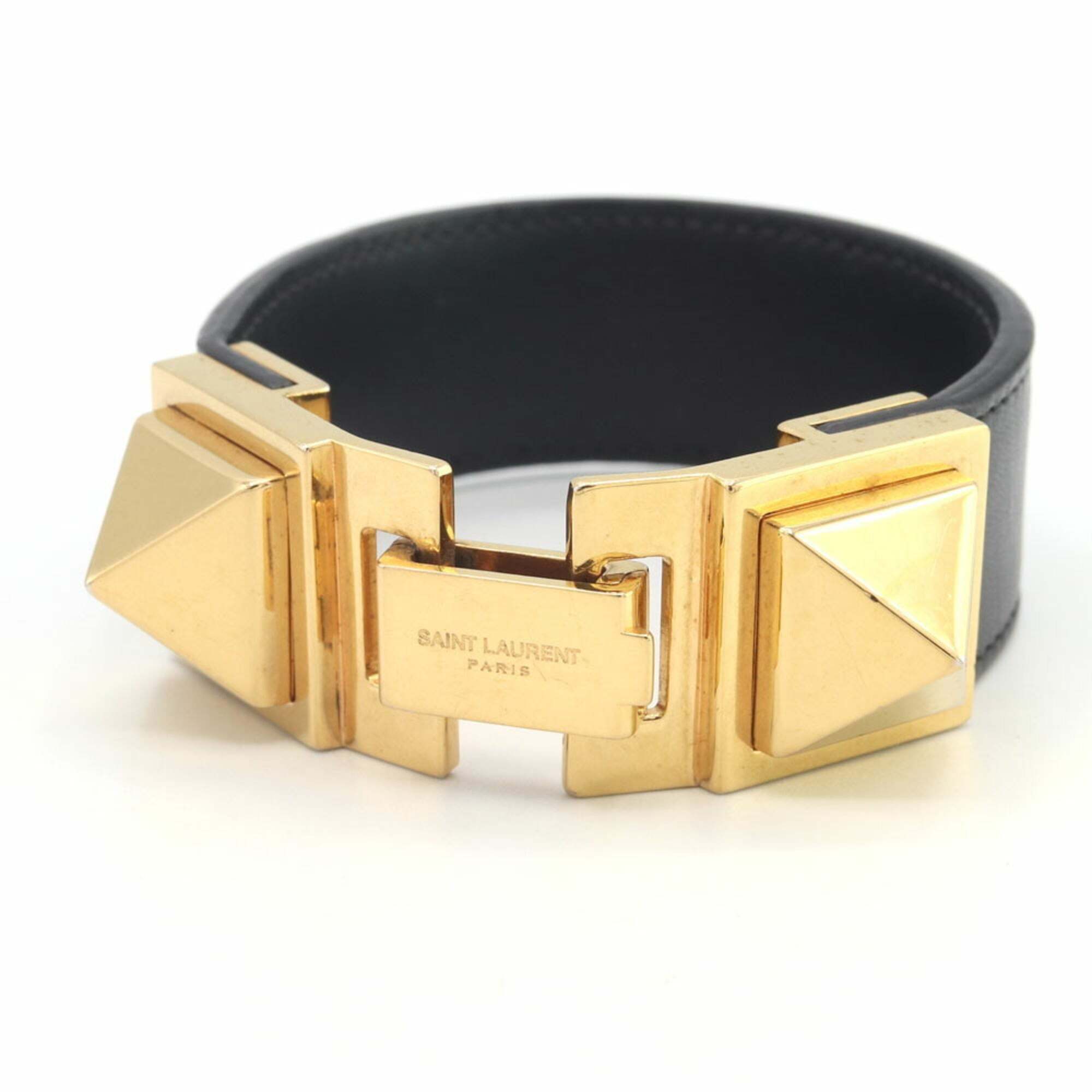 Yves Saint Laurent Saint Laurent Paris Bracelet 340571 Black Leather Metal St 274$